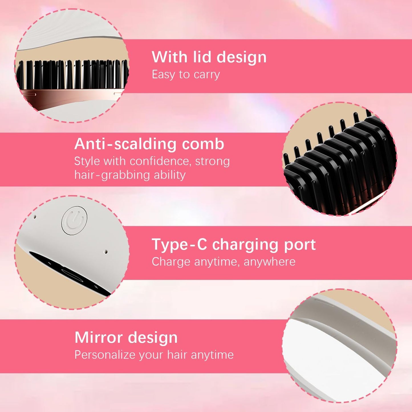 Mini Hair Straightener 3-Speed Temperature Control Rapid Heating & Anti Scald Shell Lightweight and Portable for Travel