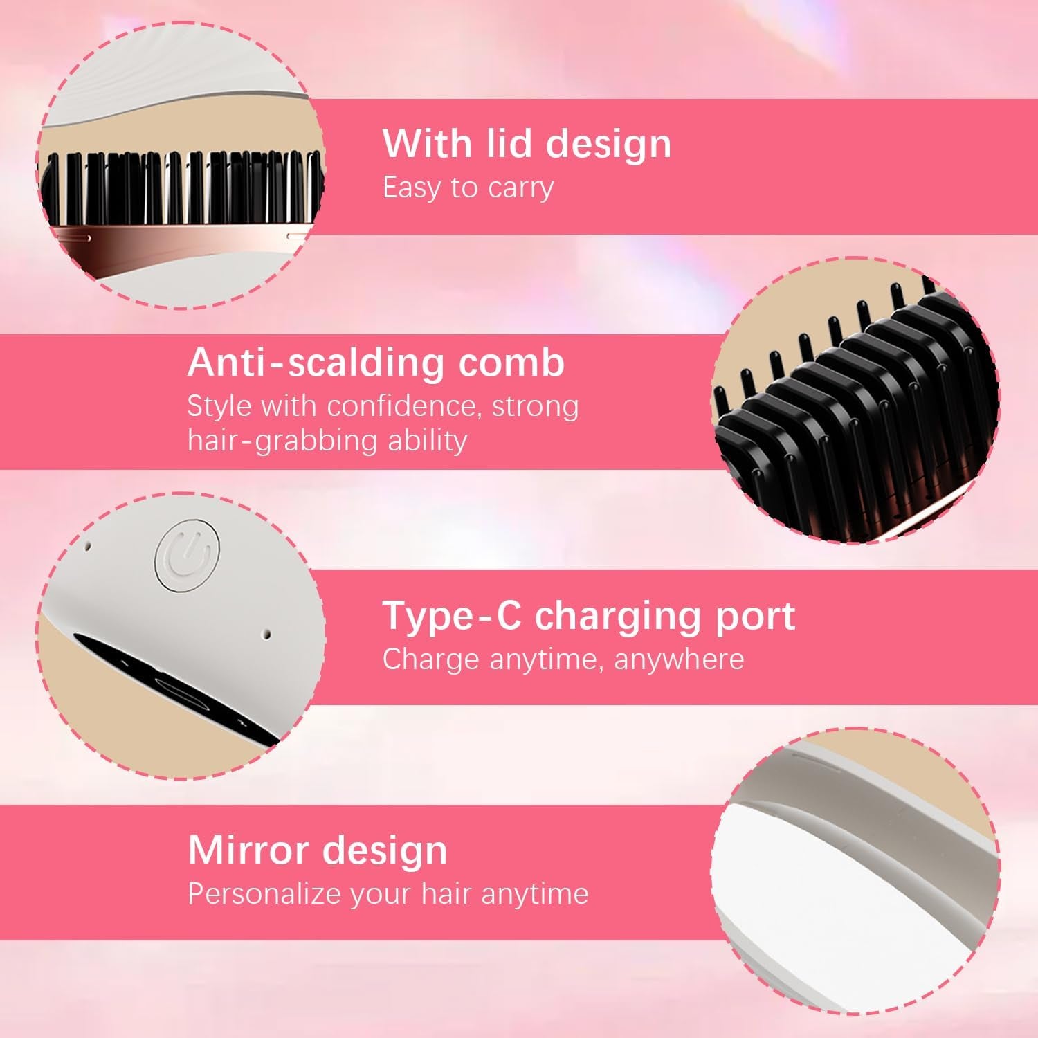 Mini Hair Straightener 3-Speed Temperature Control Rapid Heating & Anti Scald Shell Lightweight and Portable for Travel